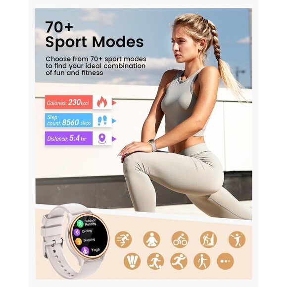 ✨ Ruxingx Smart Watch Women White Android iPhone Compatible Birthday Gifts Watch - Picture 4 of 8